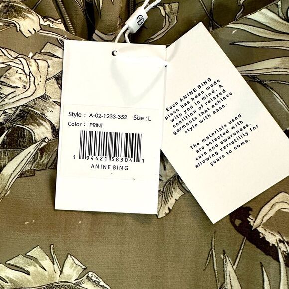 Anine Bing Kaine Dress Tropical Print Olive Smocked Size L • NEW WITH TAGS • - Picture 10 of 12